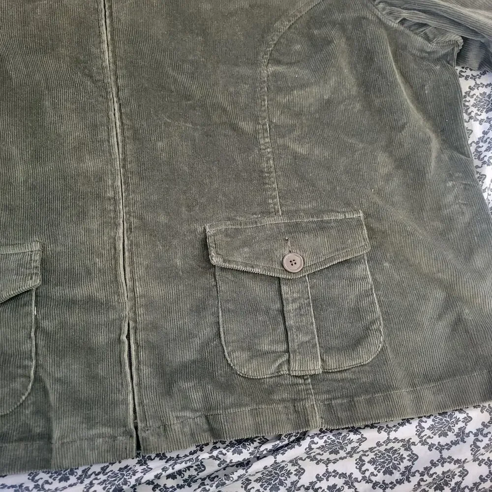 New Fashion Bug Green Corduroy Motorcycle Jacket Sz 30/32 - Picture 7 of 16